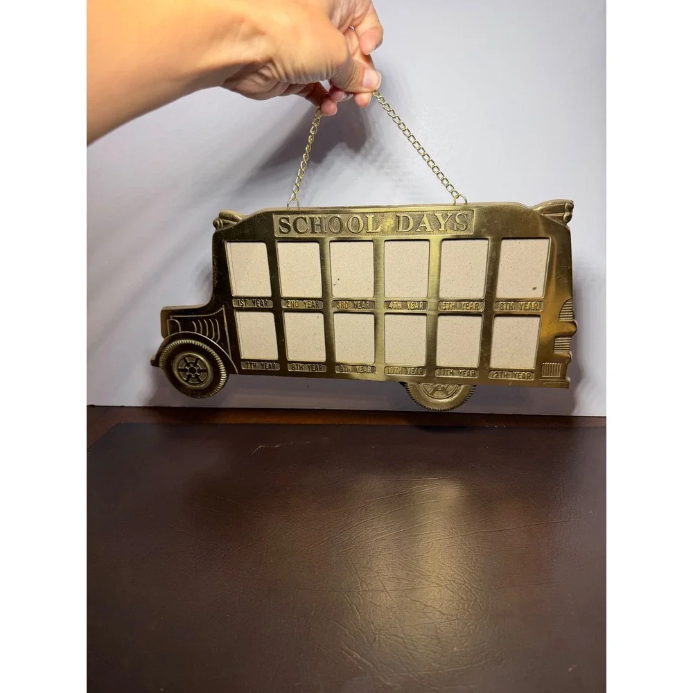 Vintage 1988 Penco Solid Brass School Days School Bus 12 Photo Frame